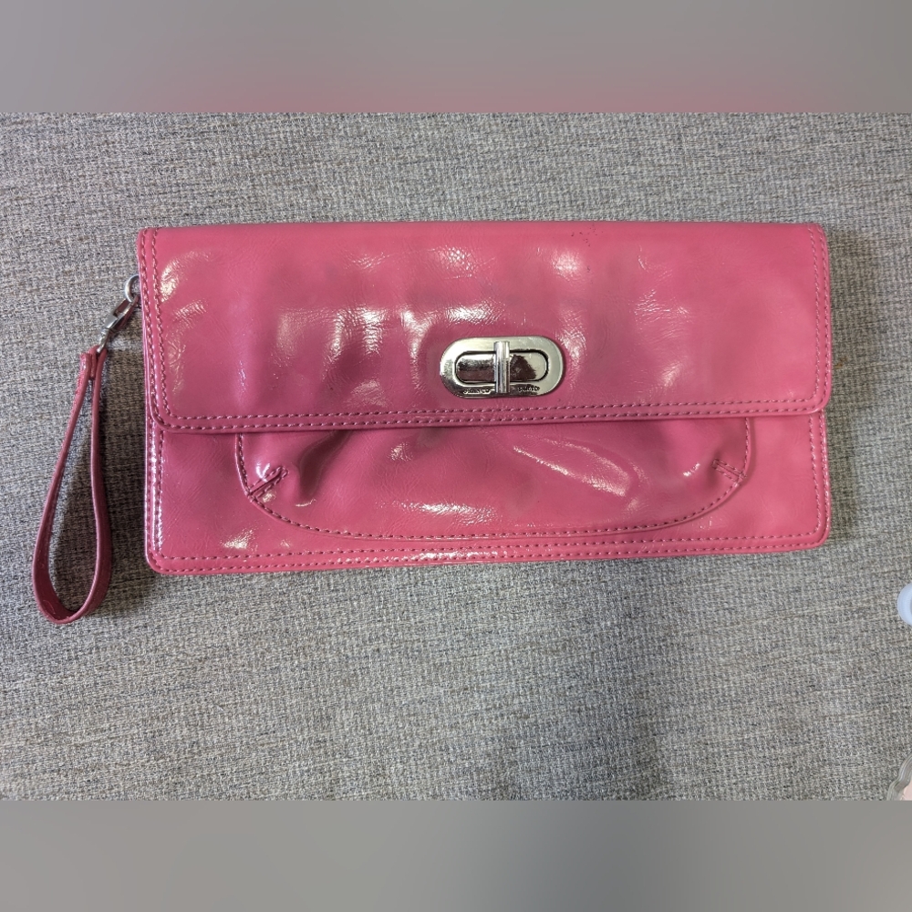 Franco Sarto Pink Wristlet with Glossy Finish and Sleek Design